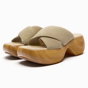 Zara Platform Tan Air Fit Cow Leather Upper Sandal Clogs Sz. 8